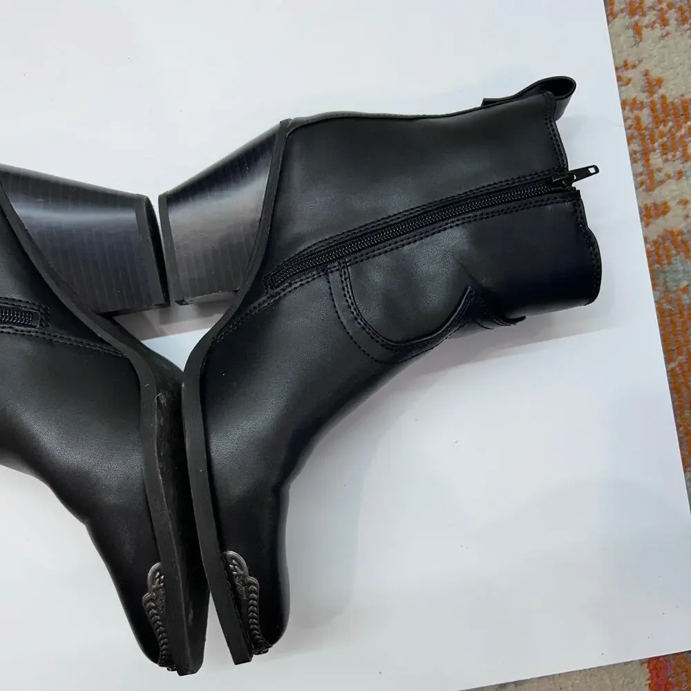 Zodiac Heeled Western Ankle Boot Bootie 9.5 Black Silver Faux Leather Nashville